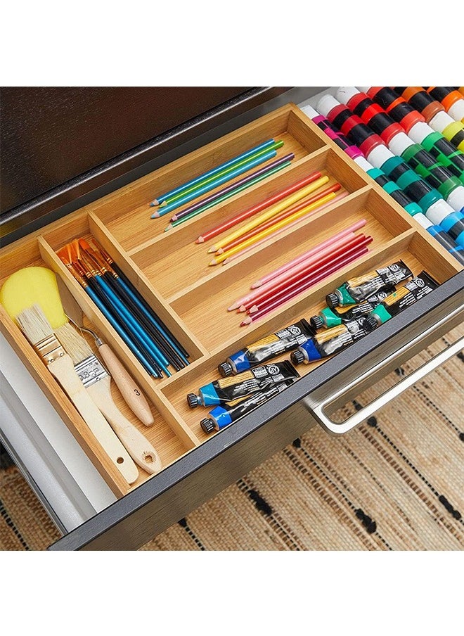 LENND - Large Bamboo Kitchen Flatware Drawer Organizer Divider, Cutlery and Utensil Holder Tray with 6 Compartments - Image 1