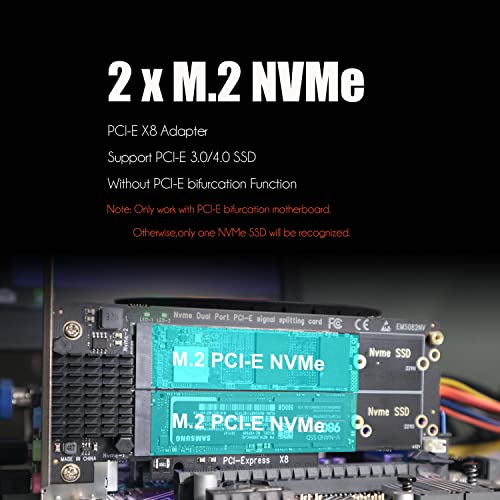 GLOTRENDS PA21 Dual M.2 NVMe to PCIe 4.0 X8 Adapter Without PCIe Bifurcation Function, Support 22110/2280/2260/2242/2230 Size (PCIe Bifurcation Motherboard is Required) - Image 2