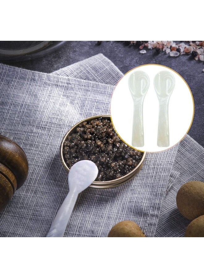 Nonbrand Wenplus 2 Pack 3.7Inch Caviar Spoons Handcraft Mother Of Pearl Mop Caviar Spoon W Round Handle With One Plastic Storage Box - White  - Image 4