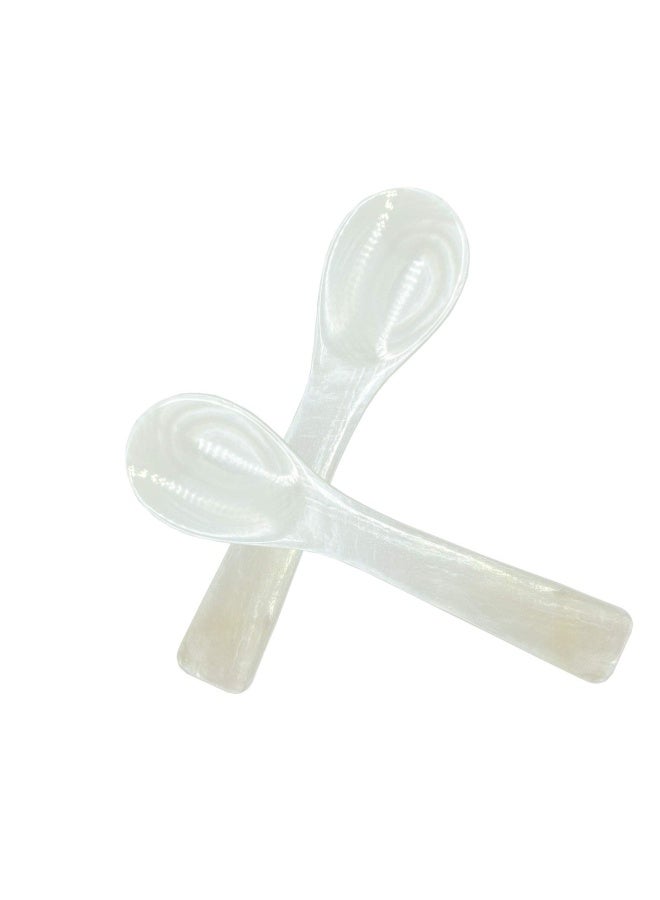 Nonbrand Wenplus 2 Pack 3.7Inch Caviar Spoons Handcraft Mother Of Pearl Mop Caviar Spoon W Round Handle With One Plastic Storage Box - White  - Image 1