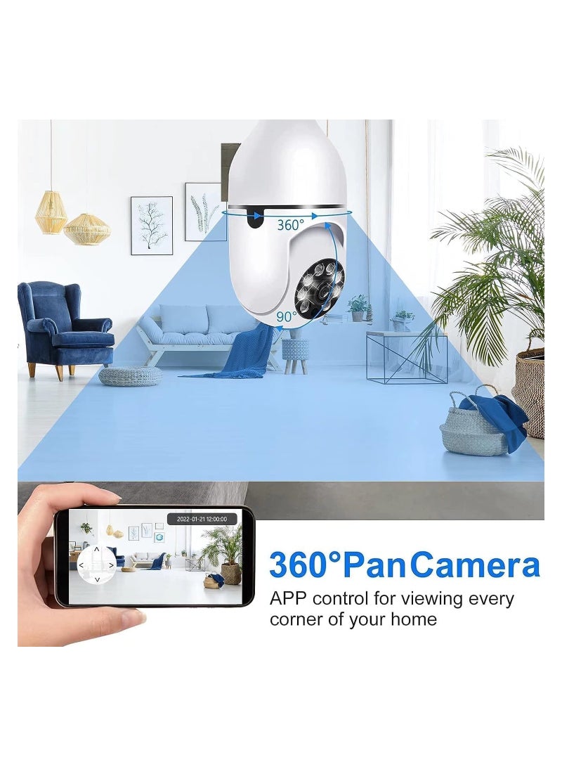 1080P Wireless Tovnet Wifi Pan/Tilt Light Bulb Security Camera, 360 Degrees 3.0MP Cam Home Surveillance CCTV Panoramic IP Camera, with Night Vision, Smart Motion Detection - Image 2