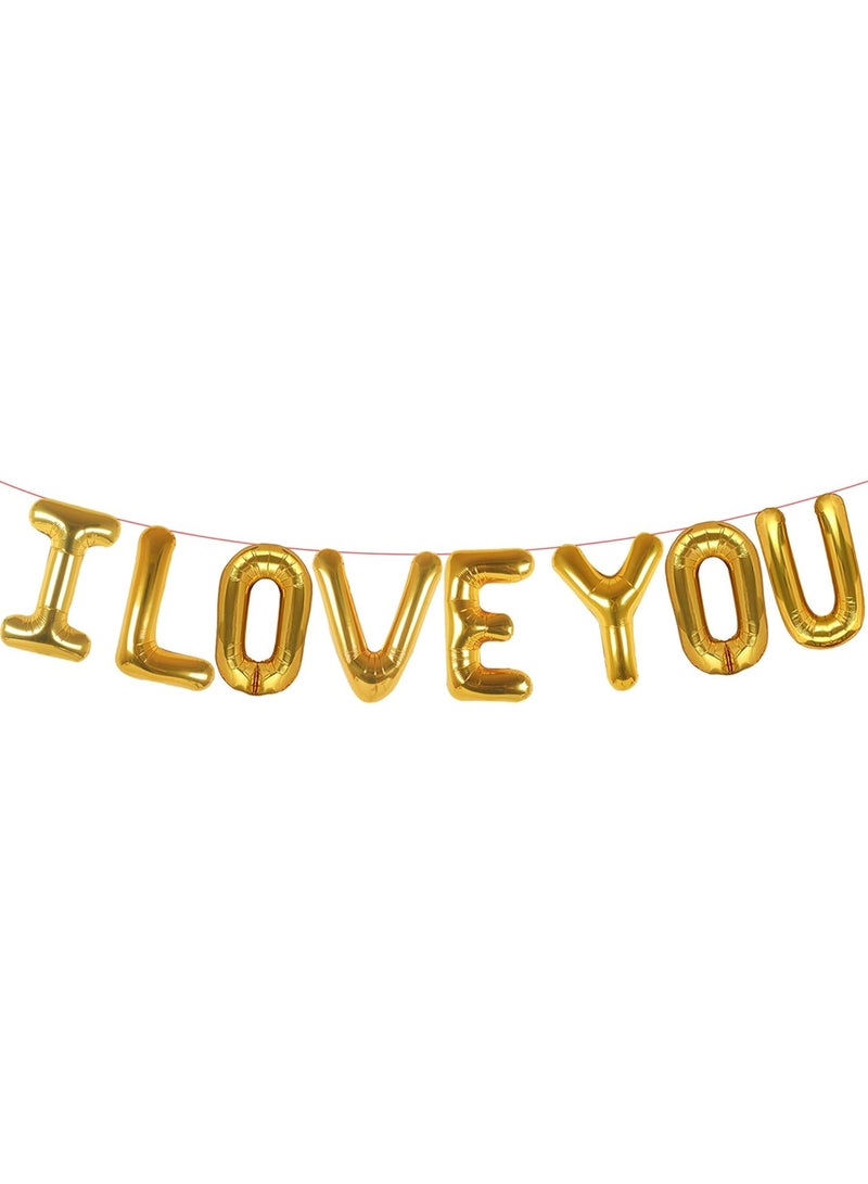 مجموعة بالونات فويل ذهبية "I Love You" بحجم 16 بوصة | بالونات حروف ذهبية رومانسية لتزيين حفلات الزفاف، والذكرى السنوية، والخطوبة، وحفلات طلب الزواج | بالونات "I LOVE YOU" قابلة لإعادة الاستخدام
