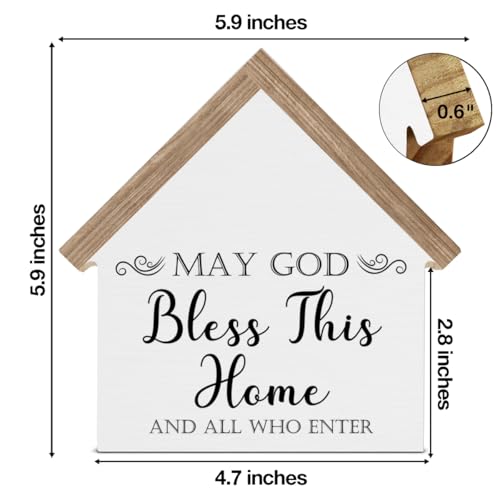 CIANMGD Christian Home Decor, May God Bless This Home House Shaped Wood Block Sign, Living Room Farmhouse Decor for Desk Table Shelf - Image 2