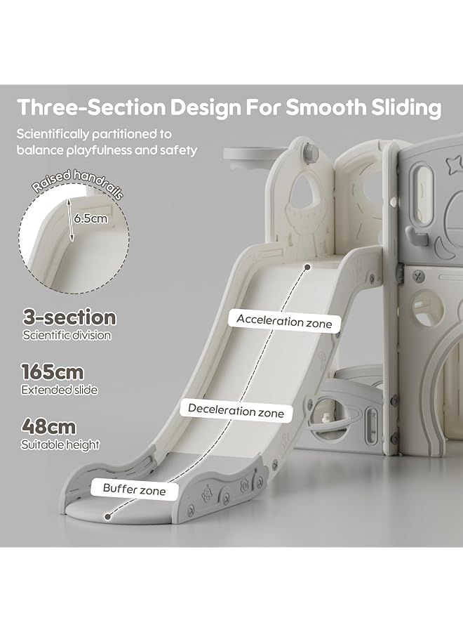 JANTENS 8 In 1 Toddler Slide Set Indoor Outdoor Slide Set With Ring Toss Basketball Hoop Tunnel And Telescope Toys Storages Kids Climber Playset Toddler Playground - Image 3