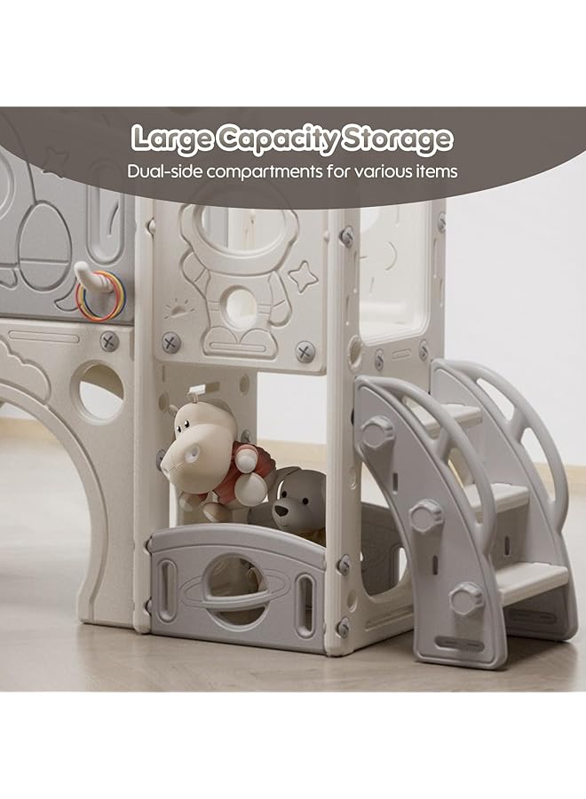 JANTENS 8 In 1 Toddler Slide Set Indoor Outdoor Slide Set With Ring Toss Basketball Hoop Tunnel And Telescope Toys Storages Kids Climber Playset Toddler Playground - Image 5