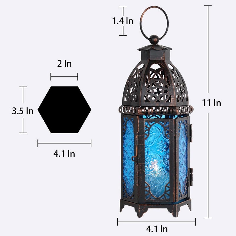 NEEDOMO Hanging Moroccan Lantern, 11'' Vintage Candle Holder, Metal Lanterns Decorative Indoor Outdoor, Table, Patio, Porch, Shelf, Gothic Home Decor (Blue, Medium Size) - Image 5