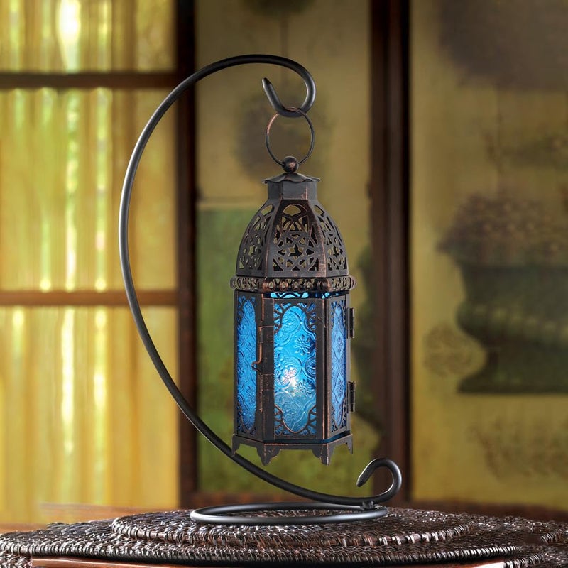NEEDOMO Hanging Moroccan Lantern, 11'' Vintage Candle Holder, Metal Lanterns Decorative Indoor Outdoor, Table, Patio, Porch, Shelf, Gothic Home Decor (Blue, Medium Size) - Image 3