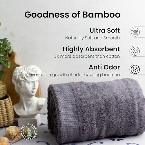 Mush Ultra Soft & Super Absorbent | 600 GSM Bamboo Bath Towel Set | 29 X 59 Inches (Space Grey) - Image 3