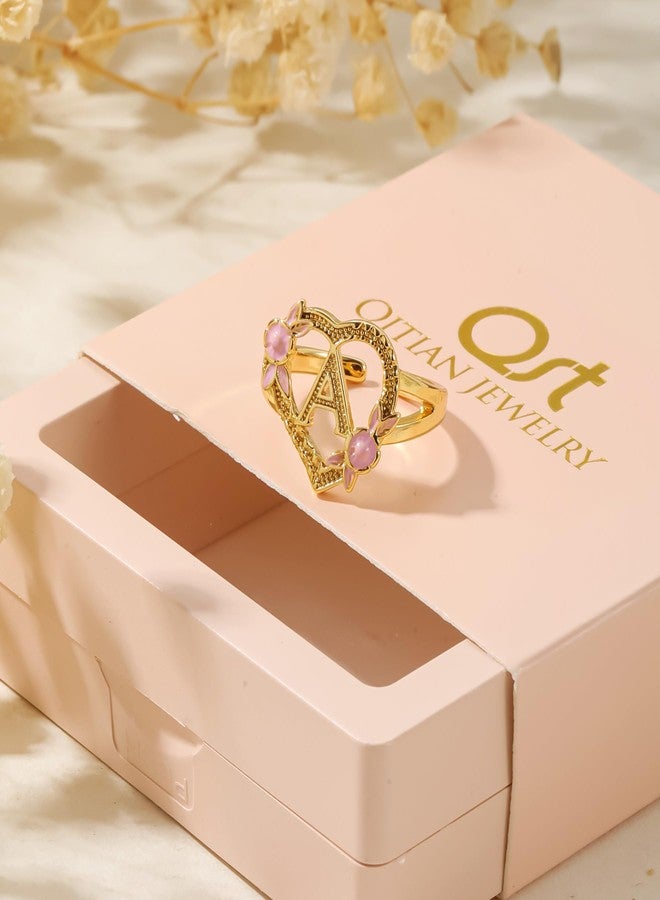 Qitian خواتم ذهبية أولية للنساء - خواتم حرف قابلة للتعديل مطلية بالذهب عيار 14 قيراط غير قابلة للتأكسد، خواتم قلب رقيقة للنساء، هدايا بسيطة وعصرية لعيد الميلاد - أ - Image 4