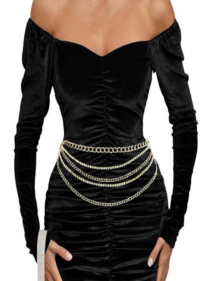 CHIROGRAPHY Rhinestone Waist Chain for Women, Gold Layered Belly Chain with Tassels, Crystal Body Jewelry, Adjustable Waist Belt for Parties and Beach - Image 4