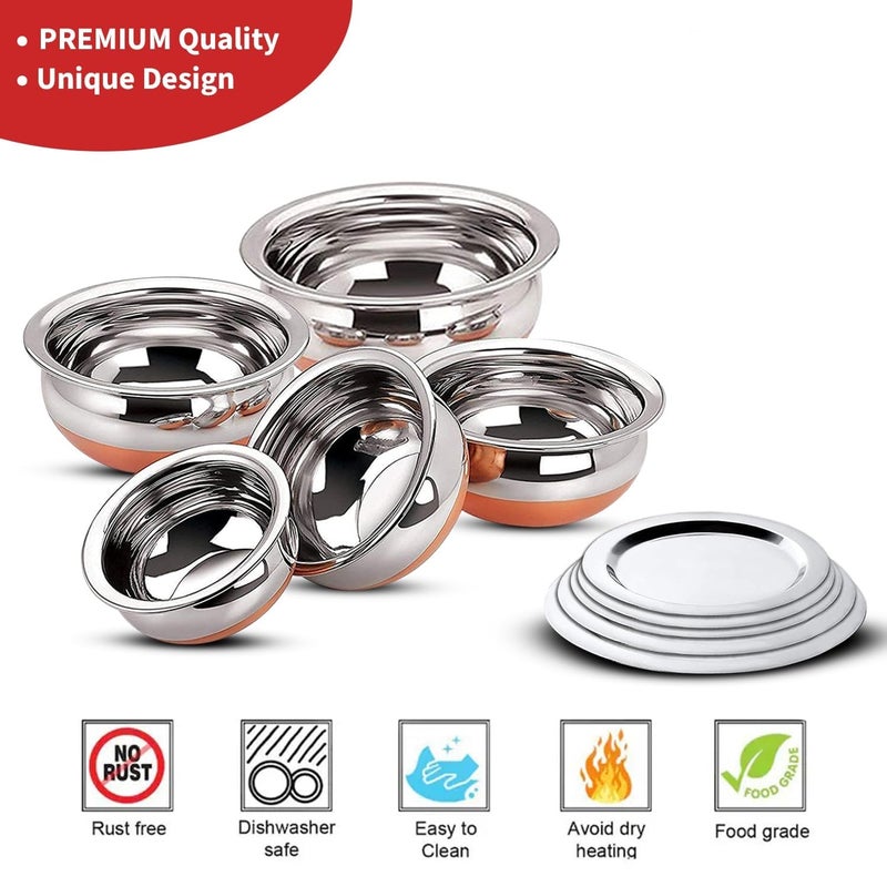 Nirvika Stainless Steel Copper Bottom Handi Cooking Serving Bowl Cookware Set of 5 Pieces with lid Capacity 05 LTR 075 LTR 1 LTR 15 LTR 2 LTR Copper Stainless Steel NonStick - Image 3