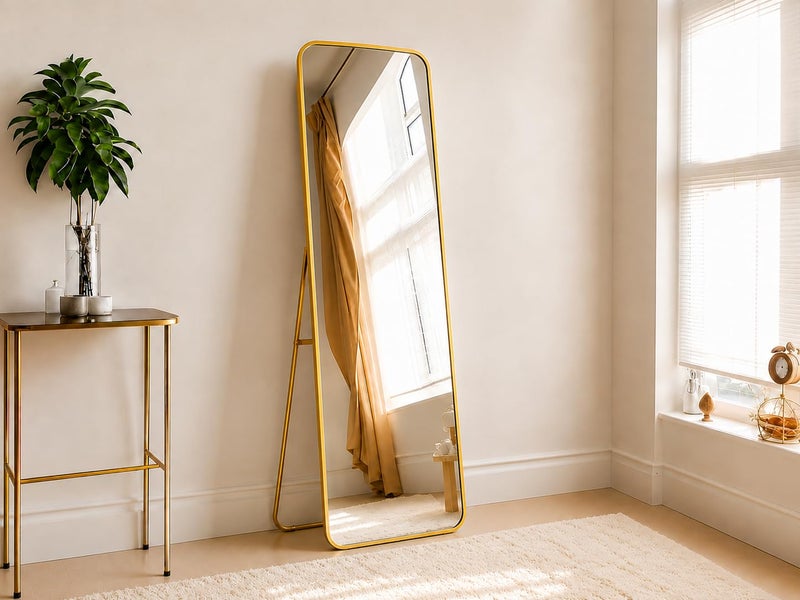 Unbreakable Full Length Mirror 160 x 40 cm, Gold Aluminum Alloy Frame, HD Shatterproof Floor Mirror, Freestanding, Leaning or Wall Mounted, Full Body Mirror (Gold Frame Rectangle Top - 160H x 40W) - Image 4
