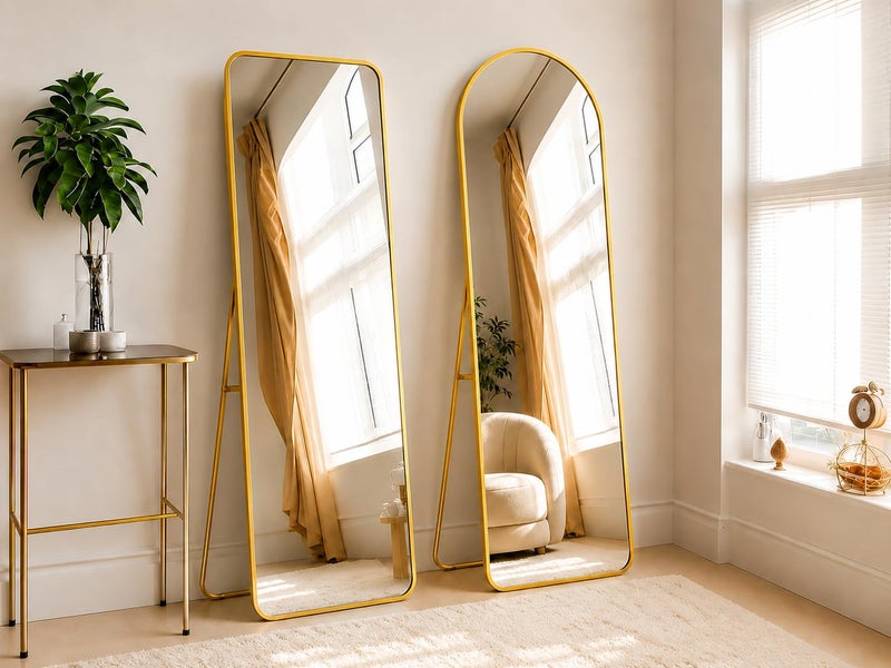 Unbreakable Full Length Mirror 160 x 40 cm, Gold Aluminum Alloy Frame, HD Shatterproof Floor Mirror, Freestanding, Leaning or Wall Mounted, Full Body Mirror (Gold Frame Rectangle Top - 160H x 40W) - Image 5