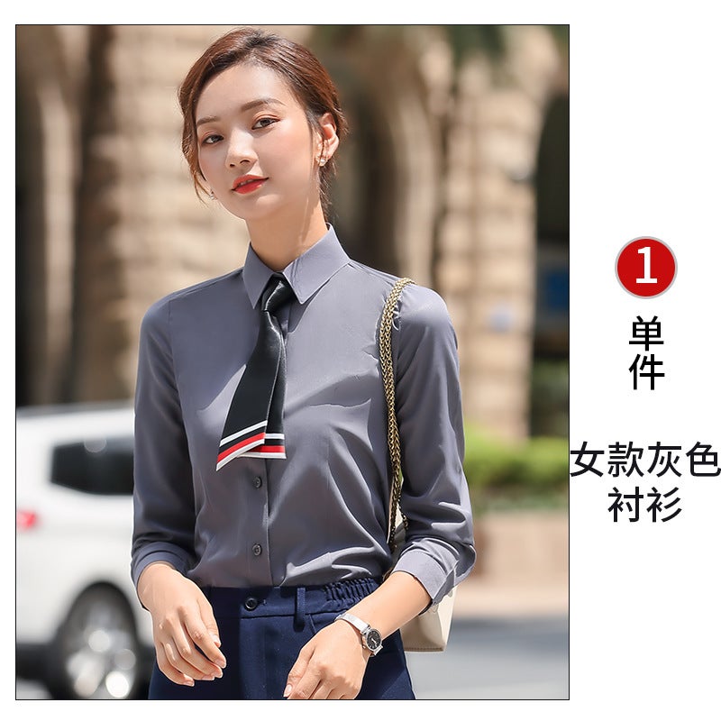 [Government and Enterprise Group Buying] Mens and Womens Autumn Long Sleeve Shirts Professional Shirts Business Dress Temperament Sales Work Clothes Women long sleeve gray shirt 