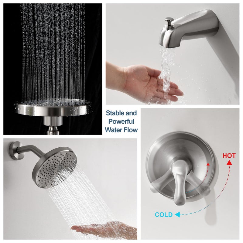 Fropo Tub Shower Faucet Set With Valve  Tub And Shower Faucet Set Complete Brushed Nickel  Single-Handle Tub And Shower Trim Kit With High-Pressure 6 Inch Rain Shower Head And Tub Spout - Image 5
