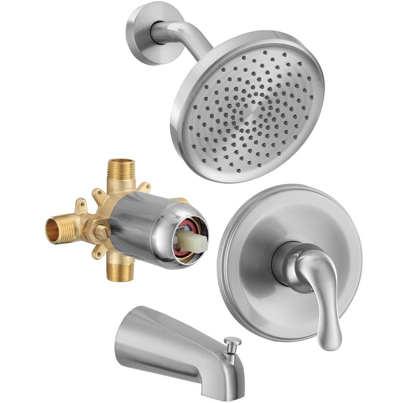 Fropo Tub Shower Faucet Set With Valve  Tub And Shower Faucet Set Complete Brushed Nickel  Single-Handle Tub And Shower Trim Kit With High-Pressure 6 Inch Rain Shower Head And Tub Spout - Image 1