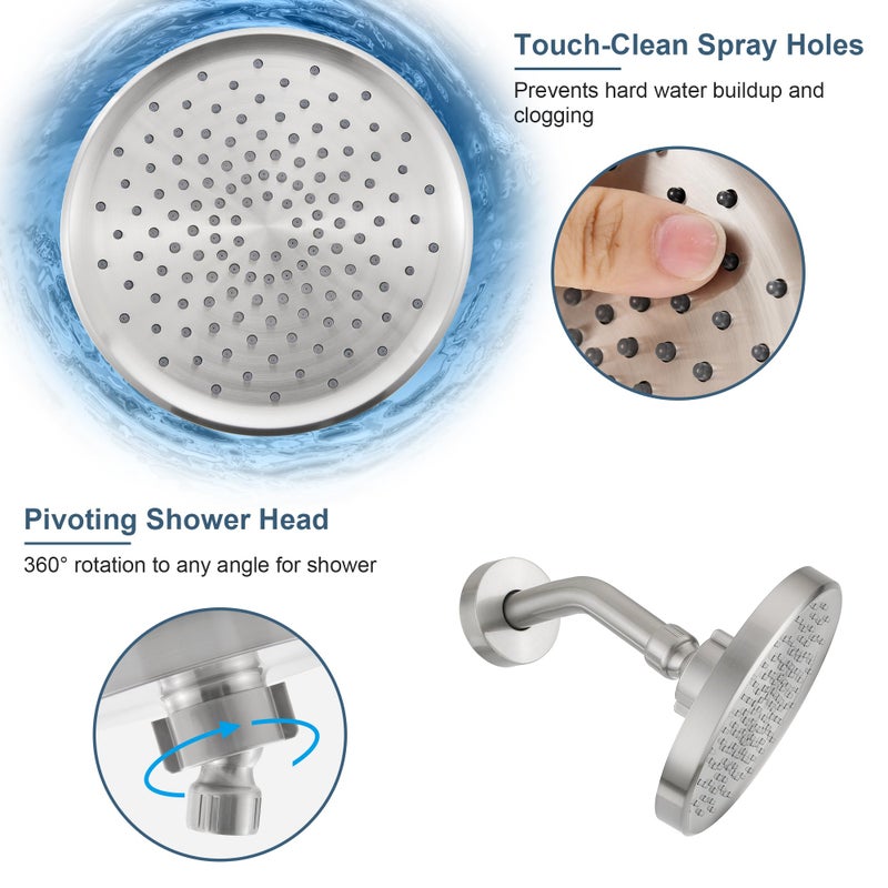 Fropo Tub Shower Faucet Set With Valve  Tub And Shower Faucet Set Complete Brushed Nickel  Single-Handle Tub And Shower Trim Kit With High-Pressure 6 Inch Rain Shower Head And Tub Spout - Image 3