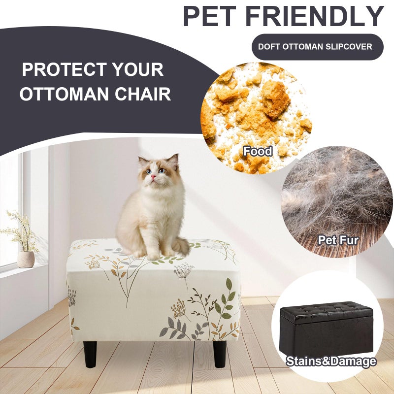 Eco-Ancheng Chair Cover Stretch Ottoman Cover Rectangular Storage Ottoman Slipcover Footrest Stool Covers Ottoman Slipcovers for Foot Stool with Nonslip Elastic Bottom,01 - Image 5