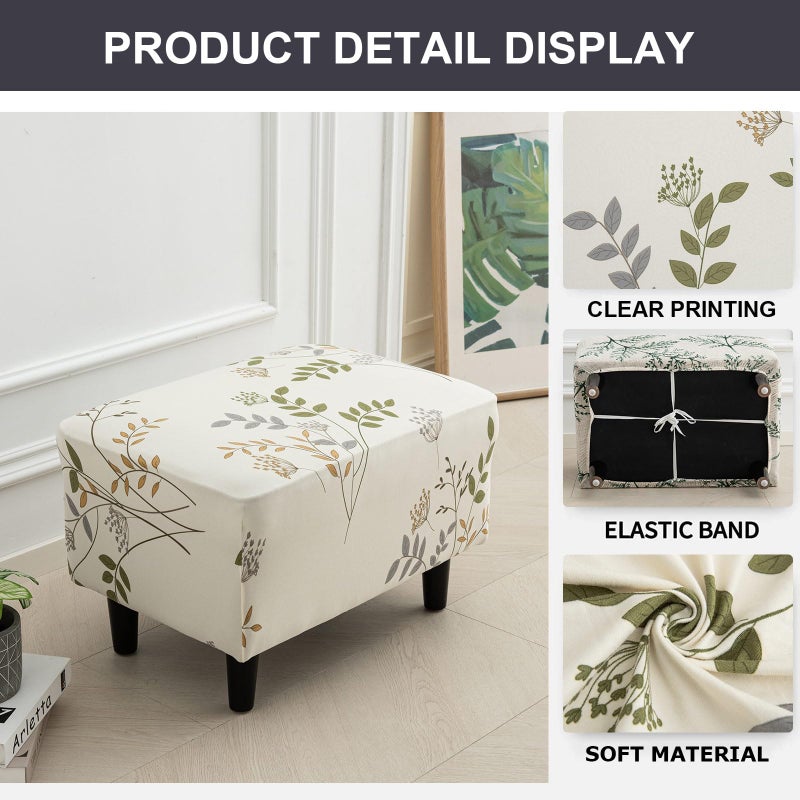 Eco-Ancheng Chair Cover Stretch Ottoman Cover Rectangular Storage Ottoman Slipcover Footrest Stool Covers Ottoman Slipcovers for Foot Stool with Nonslip Elastic Bottom,01 - Image 3
