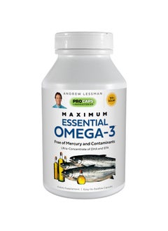 Andrew Lessman Maximum Essential Omega3 Unflavored 60 Softgels Ultrapure High Potency Omega3 Oils. High Dha No Stomach Upset No Contaminants No Mercury. Small Easy To Swallow Softgels  - Image 1