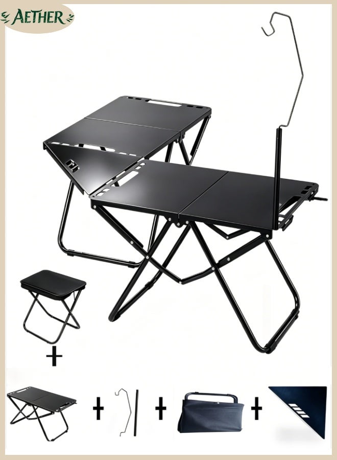 AETHER Foldable Camping Table Set — Portable Carbon Steel Outdoor Picnic Table (Includes Accessories and Storage Bag). Sturdy Durable Lightweight With a High Load-Bearing Capacity Ideal for Barbecues Travel Picnics - Image 1