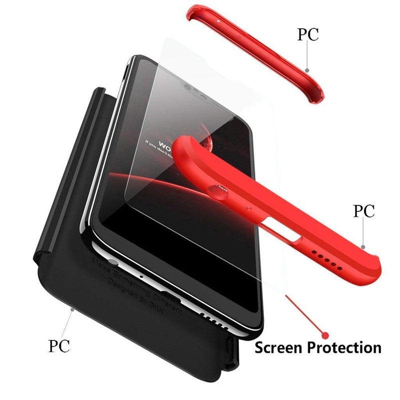 غطاء ® Realme 3 Pro كامل الجسم 3 في 1 نحيف يناسب تمامًا حماية 3D بزاوية 360 درجة هجين صلب غلاف خلفي لهاتف Realme 3 Pro (أسود وأحمر)