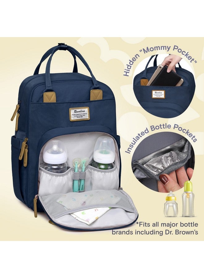 روفالينو حقيبة ظهر للحفاضات من روفالينو، حقيبة سفر متعددة الوظائف، حقائب تغيير حفاضات الأطفال، سعة كبيرة، مقاومة للماء، لون أزرق طاووسي - Image 2
