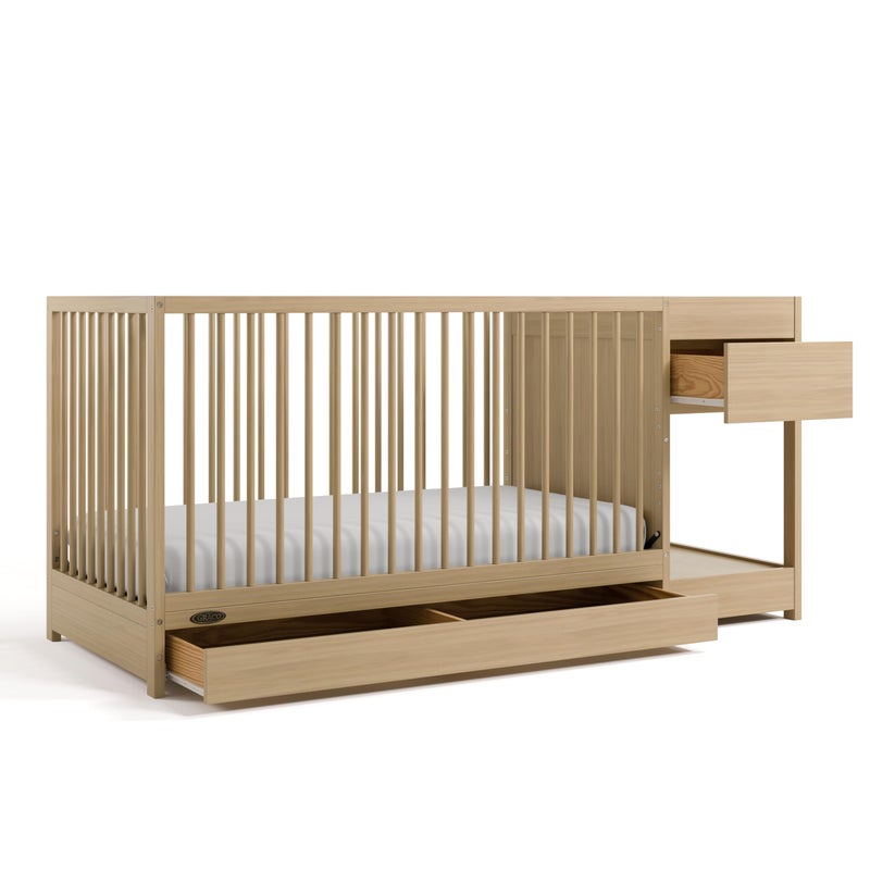 GRACO Graco Teddi 4in1 Convertible Mini Crib with Bonus WaterResistant Mattress Driftwood GREENGUARD Gold Certified 275Inch Mattress Included Convenient Size Easy 30Minute Assembly
