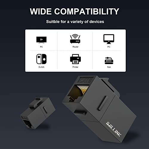 iwillink RJ45 Cat6 Keystone Coupler 10-Pack, Female to Female Cat6 Keystone Jack, UTP Keystone Coupler Insert, Black - Image 2