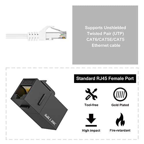 iwillink RJ45 Cat6 Keystone Coupler 10-Pack, Female to Female Cat6 Keystone Jack, UTP Keystone Coupler Insert, Black - Image 3