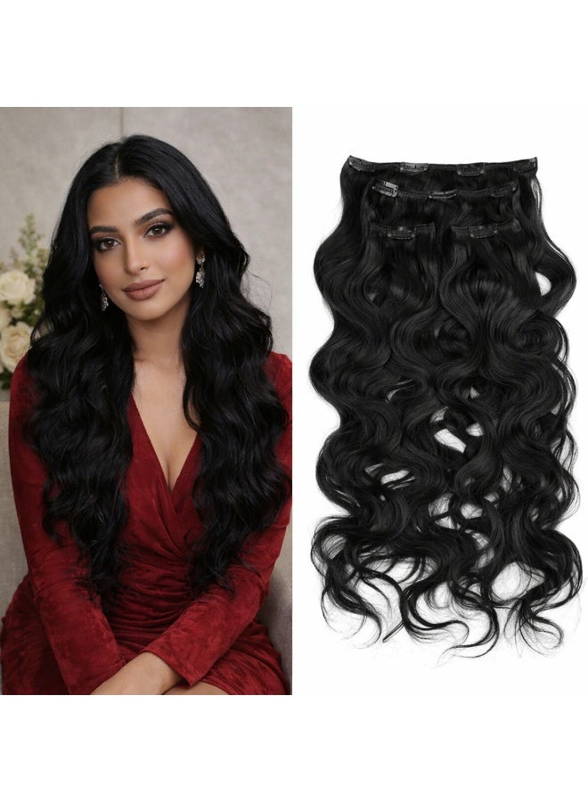 Richcoco Rich Coco 100% Virgin Human Hair Clip In Extensions 4PCS 100g Natural Black Wavy Hair Extensions Full Head Set Soft Thick Seamless Easy Install - Image 2