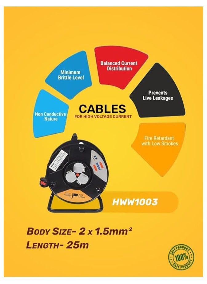 MODI Heavy Duty Cable Reel 2*1.5 , 25 Meter Extension  - Image 4