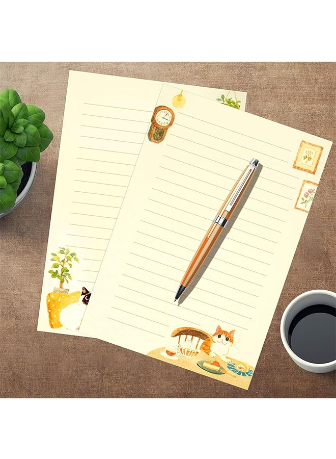 36 PCS Writing Paper and Envelopes Set, Warm Cute Cat Themed Stationary Set Design for Invitations Gift Decorations Holiday Party, 24 Lined Stationery Paper with 12 Envelops - Image 2