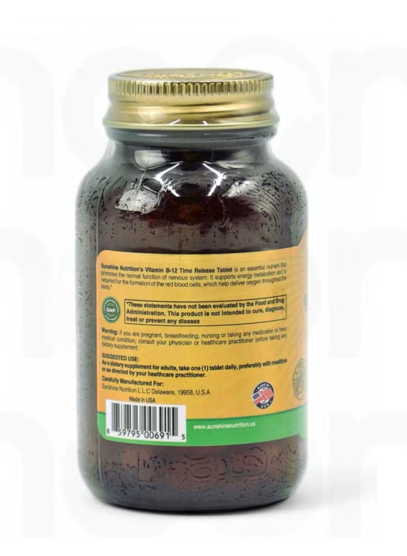 شروق الشمس Sunshine nutrition Vitamin B-12 Time Release 1000Mcg Dietary Supplement Supports Healthy Nervous System 100 Tablets - Image 2