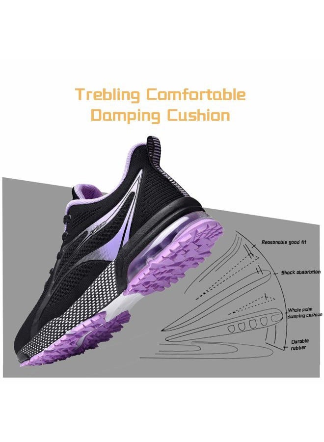 Lamincoa Women's Fashion Sneakers Anti-Slip Rubber Outsole Colorful Athletic Running Shoes for Long Time Stand Black-Purple 8 - Image 4