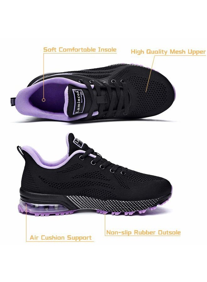 Lamincoa Women's Fashion Sneakers Anti-Slip Rubber Outsole Colorful Athletic Running Shoes for Long Time Stand Black-Purple 8 - Image 3