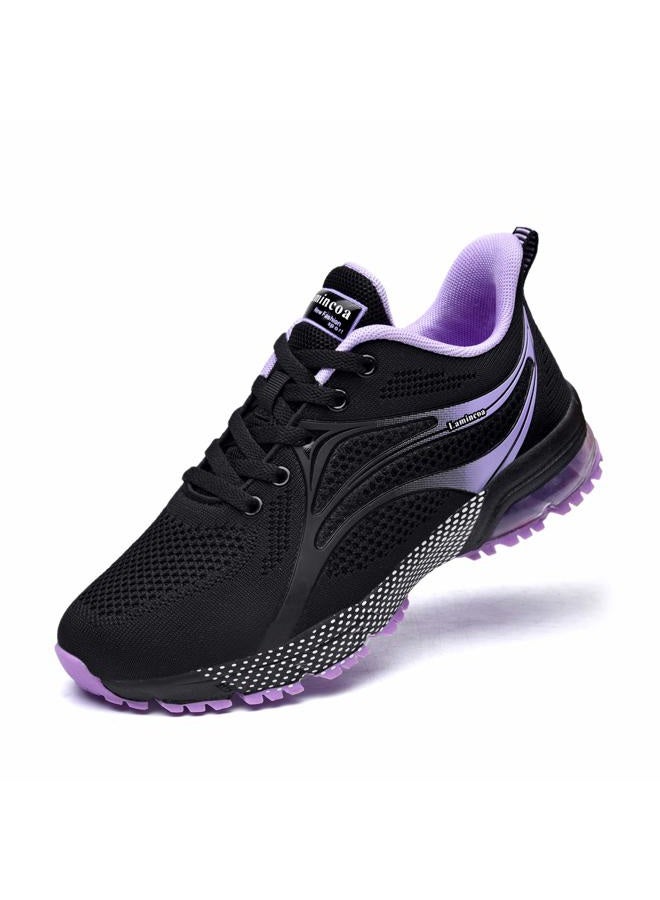 Lamincoa Women's Fashion Sneakers Anti-Slip Rubber Outsole Colorful Athletic Running Shoes for Long Time Stand Black-Purple 8 - Image 1