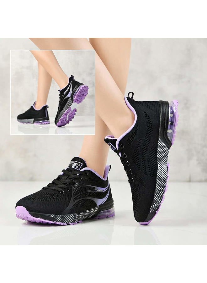 Lamincoa Women's Fashion Sneakers Anti-Slip Rubber Outsole Colorful Athletic Running Shoes for Long Time Stand Black-Purple 8 - Image 2