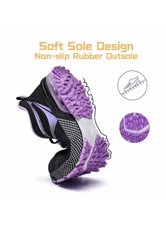 Lamincoa Women's Fashion Sneakers Anti-Slip Rubber Outsole Colorful Athletic Running Shoes for Long Time Stand Black-Purple 8 - Image 5
