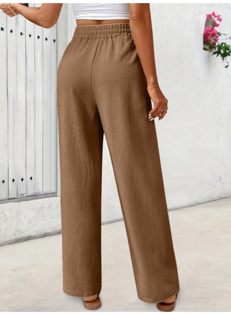 Straight-Leg Loose Casual Pants with a Solid Color and Elastic Waistband Fit Medium to XL - Image 2