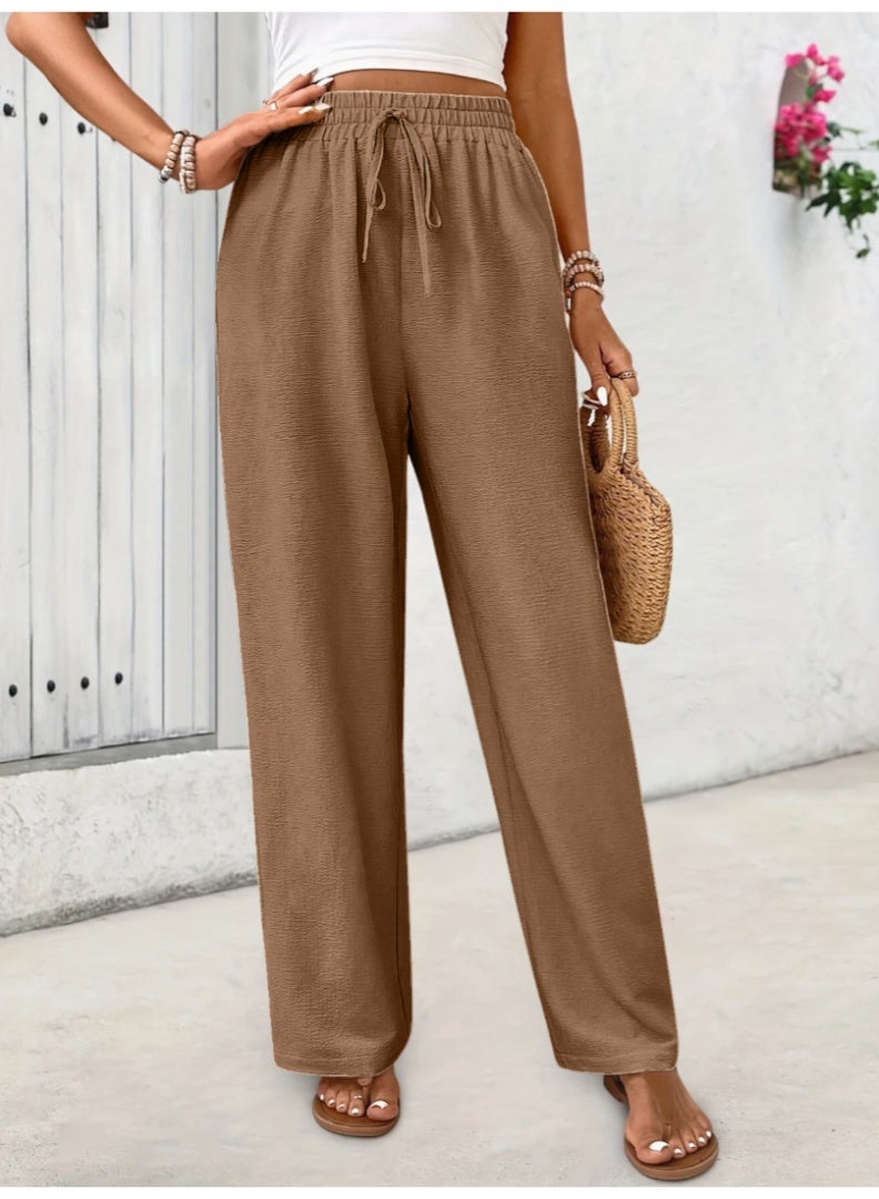 Straight-Leg Loose Casual Pants with a Solid Color and Elastic Waistband Fit Medium to XL - Image 1