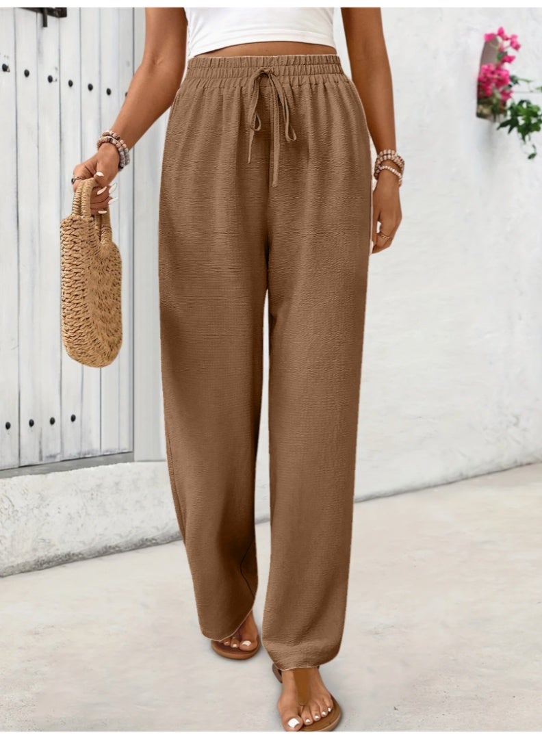Straight-Leg Loose Casual Pants with a Solid Color and Elastic Waistband Fit Medium to XL - Image 3