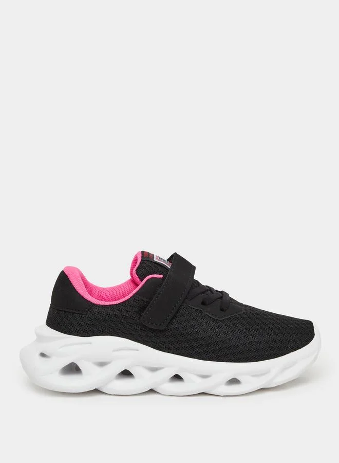 ستايلي Styli Girls Black Textured Sneakers with Velcro Strap