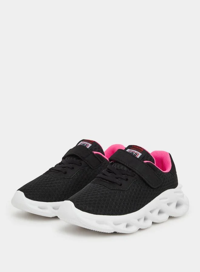 ستايلي Styli Girls Black Textured Sneakers with Velcro Strap