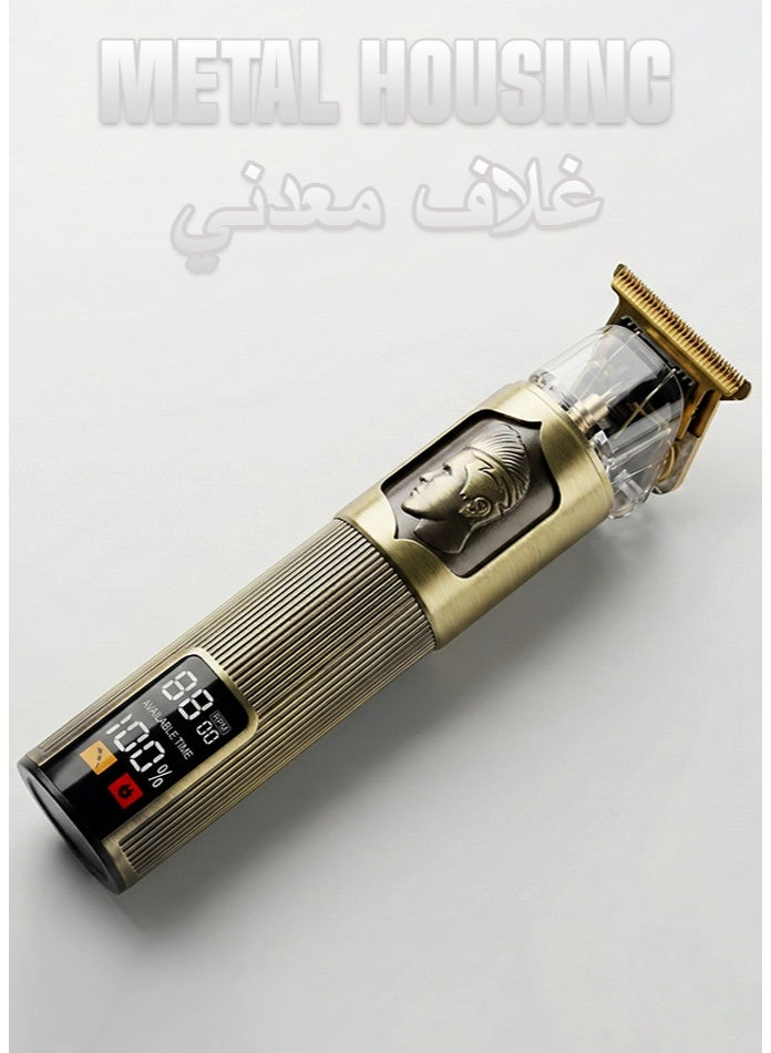 صوت واضح ماكينة حلاقة شعر ولحية لاسلكية احترافية | شفرة على شكل حرف T من الفولاذ المقاوم للصدأ، محرك ثلاثي السرعات (٧٥٠٠ دورة في الدقيقة) | شاشة ليد، مدة تشغيل ١٢٠ دقيقة | أداة معدنية للعناية بالجسم - Image 2