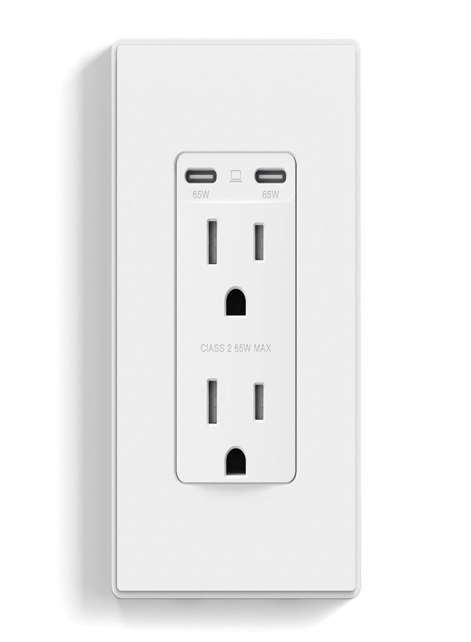 ELEGRP مأخذ كهربائي USB C فائق السرعة 65 واط من ELEGRP للكمبيوتر المحمول، مأخذ حائط 15 أمبير مع منافذ USB C، مأخذ USB مقاوم للتلاعب، لوحة حائط متضمنة، مدرج في UL، عبوة واحدة، أبيض غير لامع - Image 1