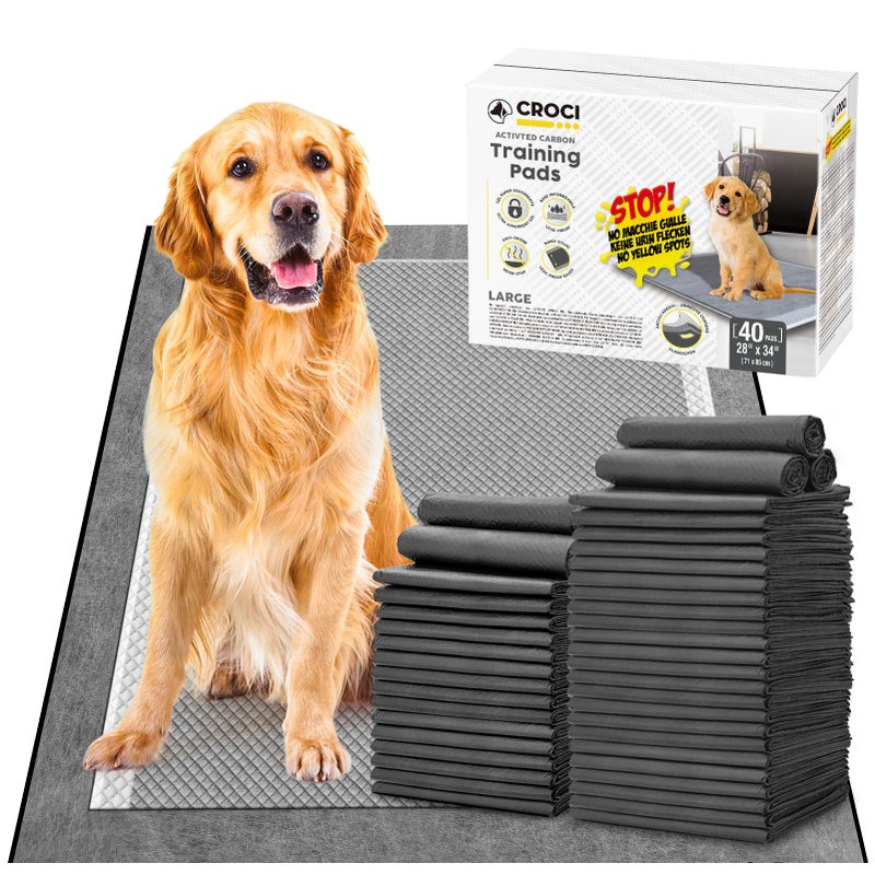 CROCI Charcoal Puppy Pads with Adhesive Tabs, 28x34in Extra Large Pee Pads for Dogs, Odor-Control Super Absorbent Quick-Dry Leak-Proof, Disposable (40 Counts) - Image 1