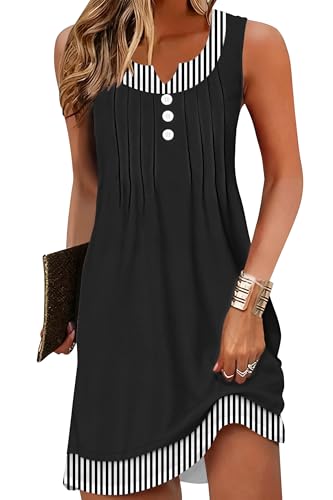 ETCYY Beach Dresses for Women 2026 Vacation Swimsuit Coverup School Teacher Summer Dress Button Down Sleeveless Boho Sundress,Pure Striped Black,Small - Image 1