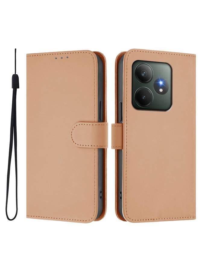 S-TOP Case For Realme GT 6 5G Global Skin Feel Solid Color Leather Phone Case with Lanyard - Image 2