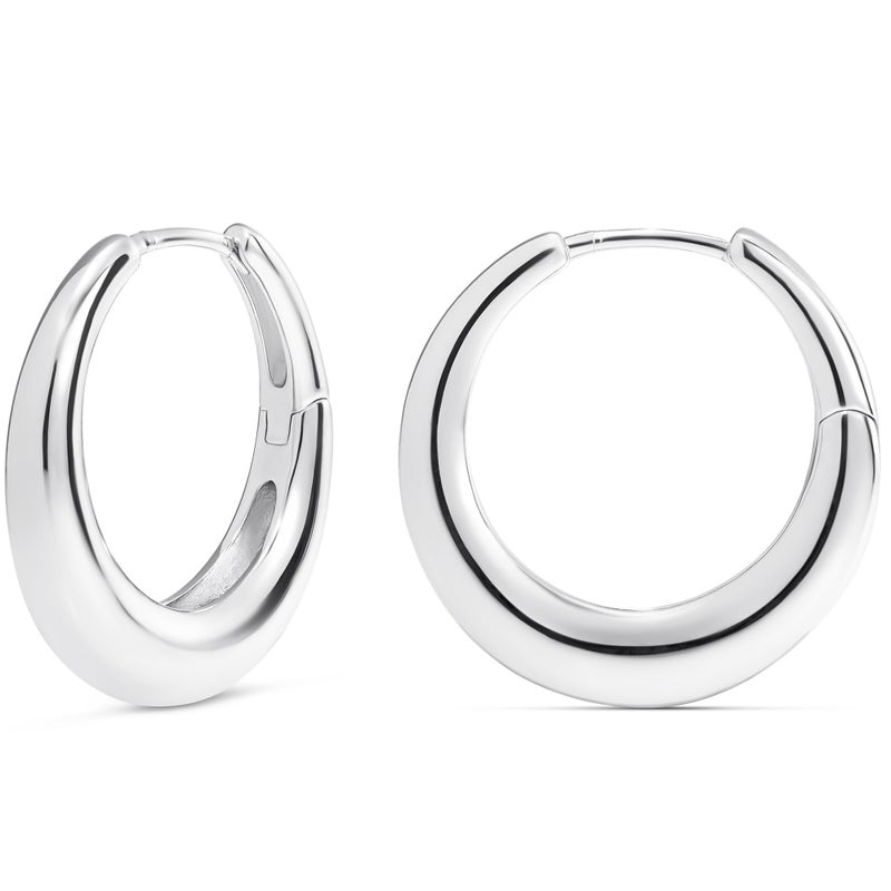 MILLA 14K Gold Plated Hoop Earrings | Small Silver Hoops | Thick Lightweight Chunky Hoop Earrings for Women (Sterling Silver Plated, Medium, 1.0 inches - 25 mm) - Image 1